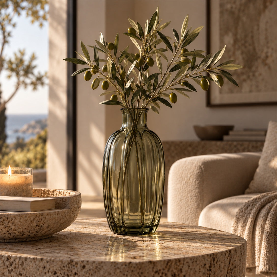 Avermiq Elara Ribbed Olive Glass Vase