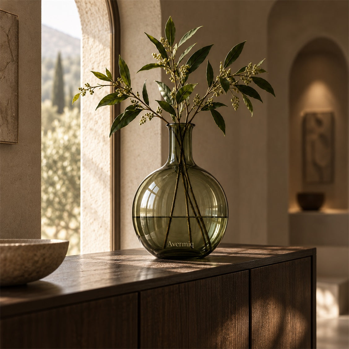 Avermiq Verdan Olive Glass Round Vase