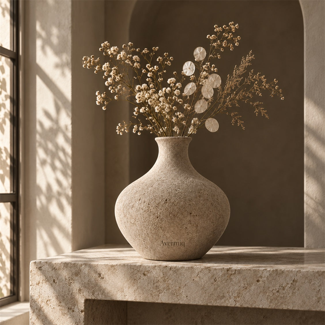 Avermiq Haven Round Stone-Look Vase