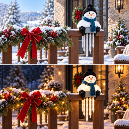 WinterGlow — светещ снежен човек с ледени висулки за парапет